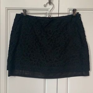 DVF black leather & lace mini skirt